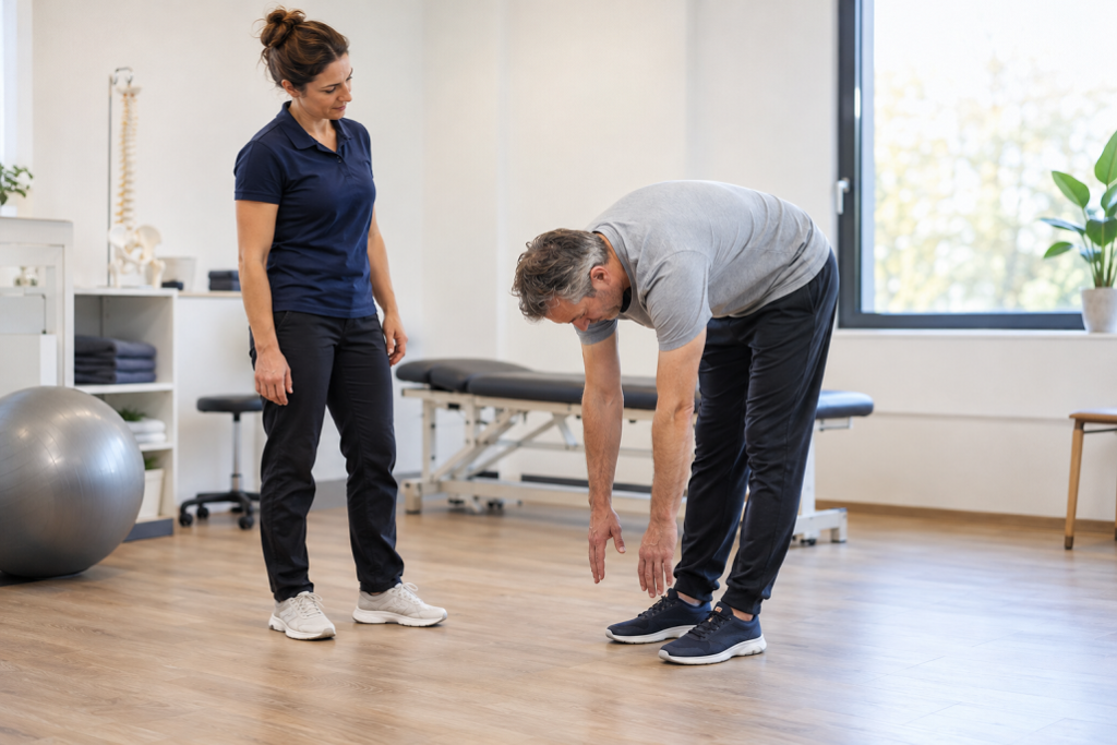 Vrouw beweegt liggend één knie richting haar borst
